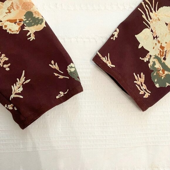 ARITZIA WILFRED BURGUNDY FLORAL FAUX WRAP SURPLICE BELTED MINI DRESS - 6 - Picture 9 of 11